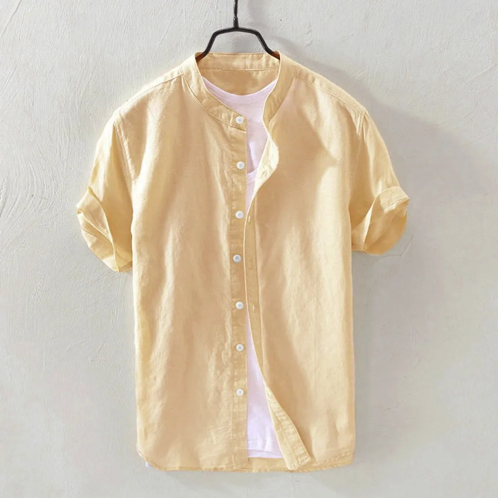 Short Sleeve Men's Casual Cotton Linen Shirt 2025