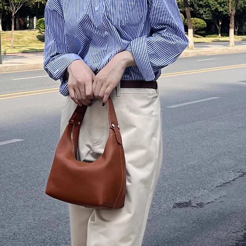 Small Causal Leather Tote Handbag