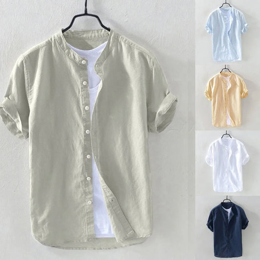Short Sleeve Men's Casual Cotton Linen Shirt 2025